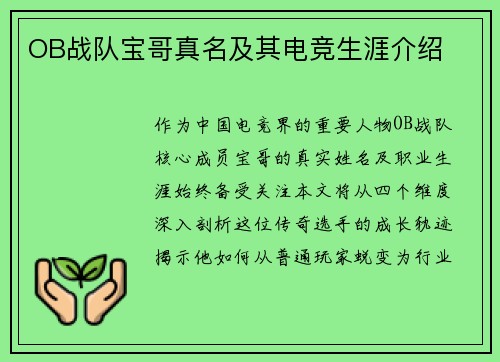 OB战队宝哥真名及其电竞生涯介绍